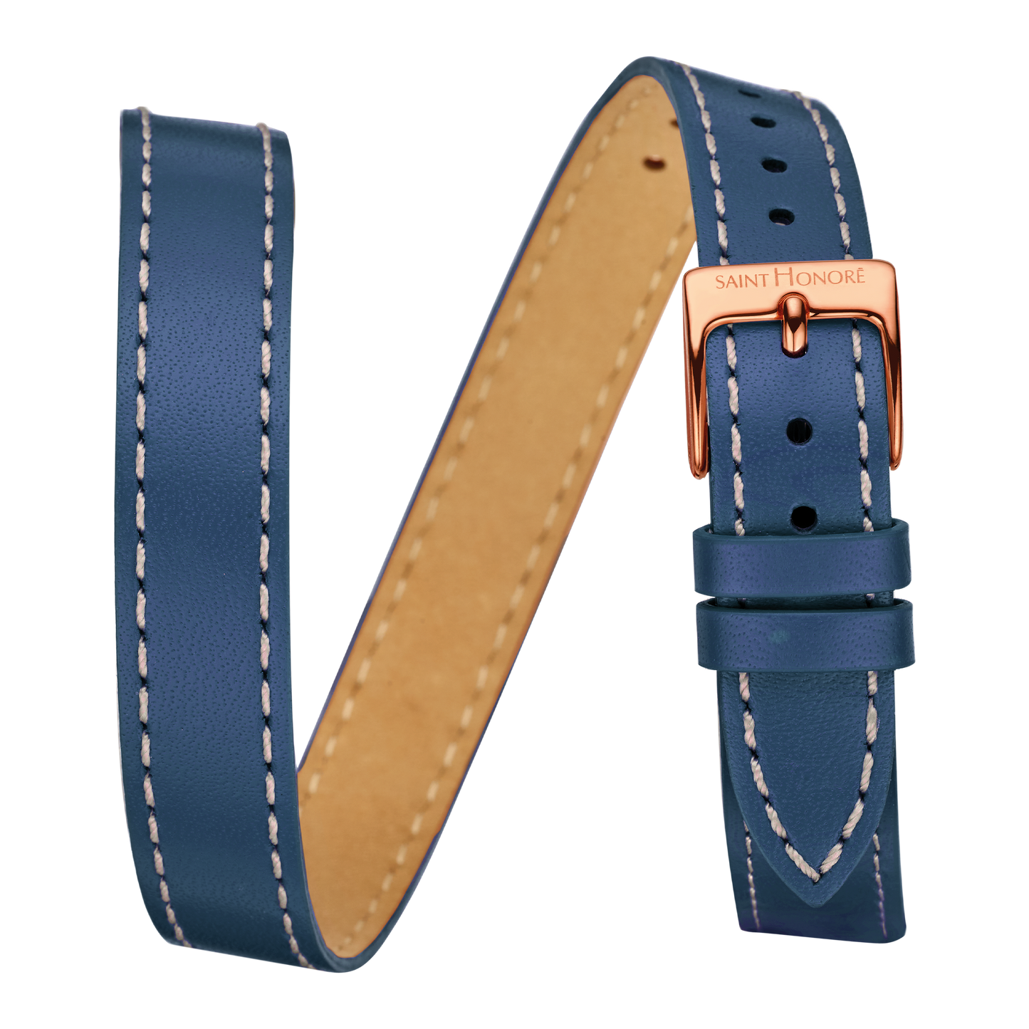 Double wrap genuine leather strap 12mm blue saddler