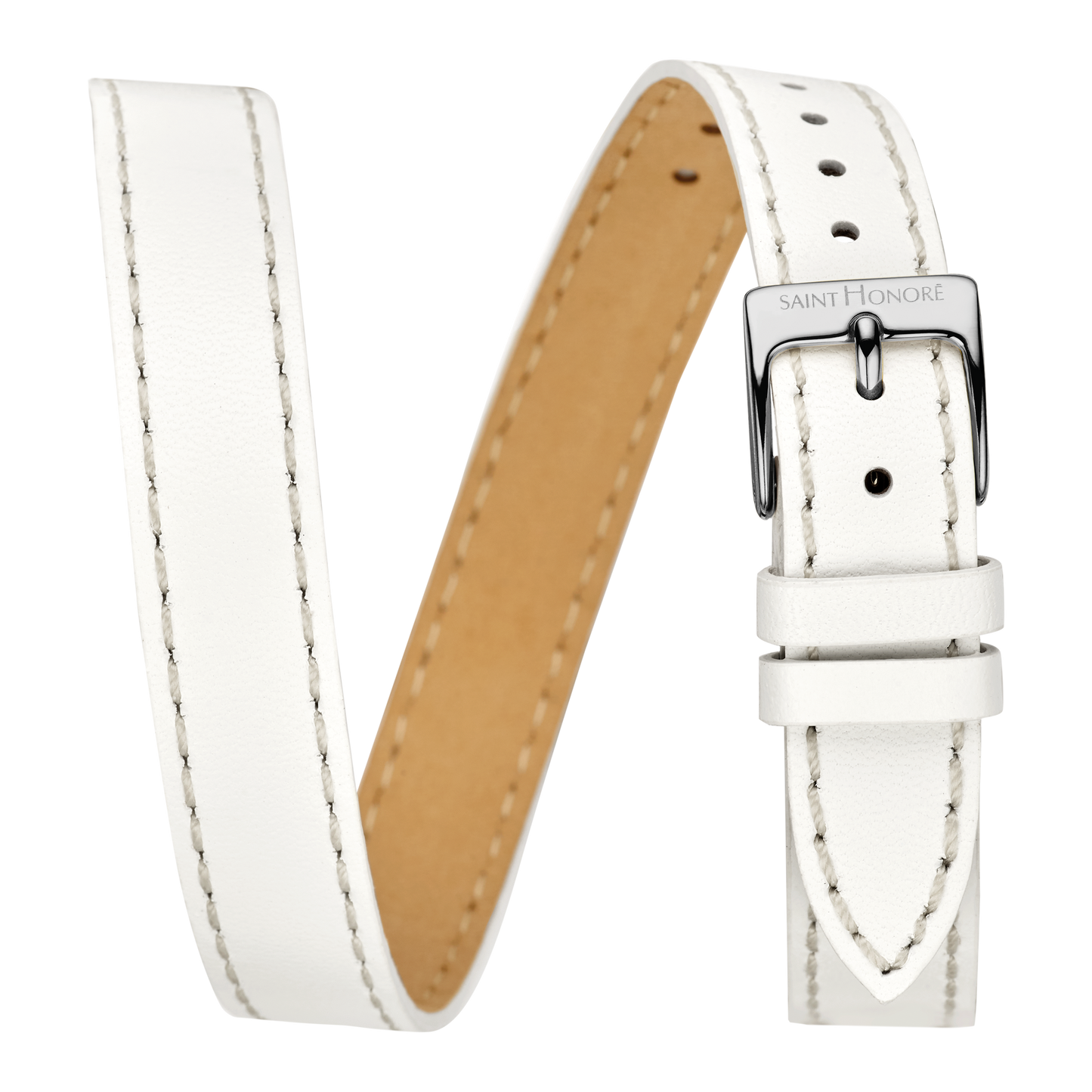 Bracelet double tour cuir véritable 12mm sellier blanc