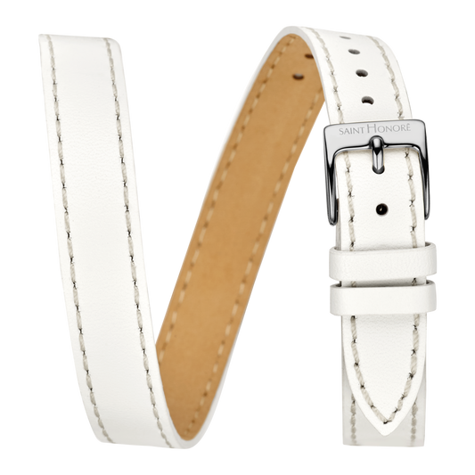 Bracelet double tour cuir véritable 12mm sellier blanc