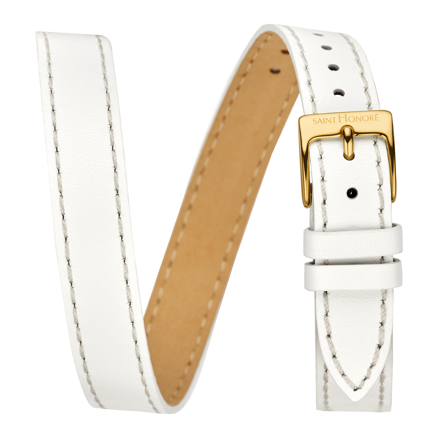 Bracelet double tour cuir véritable 12mm sellier blanc