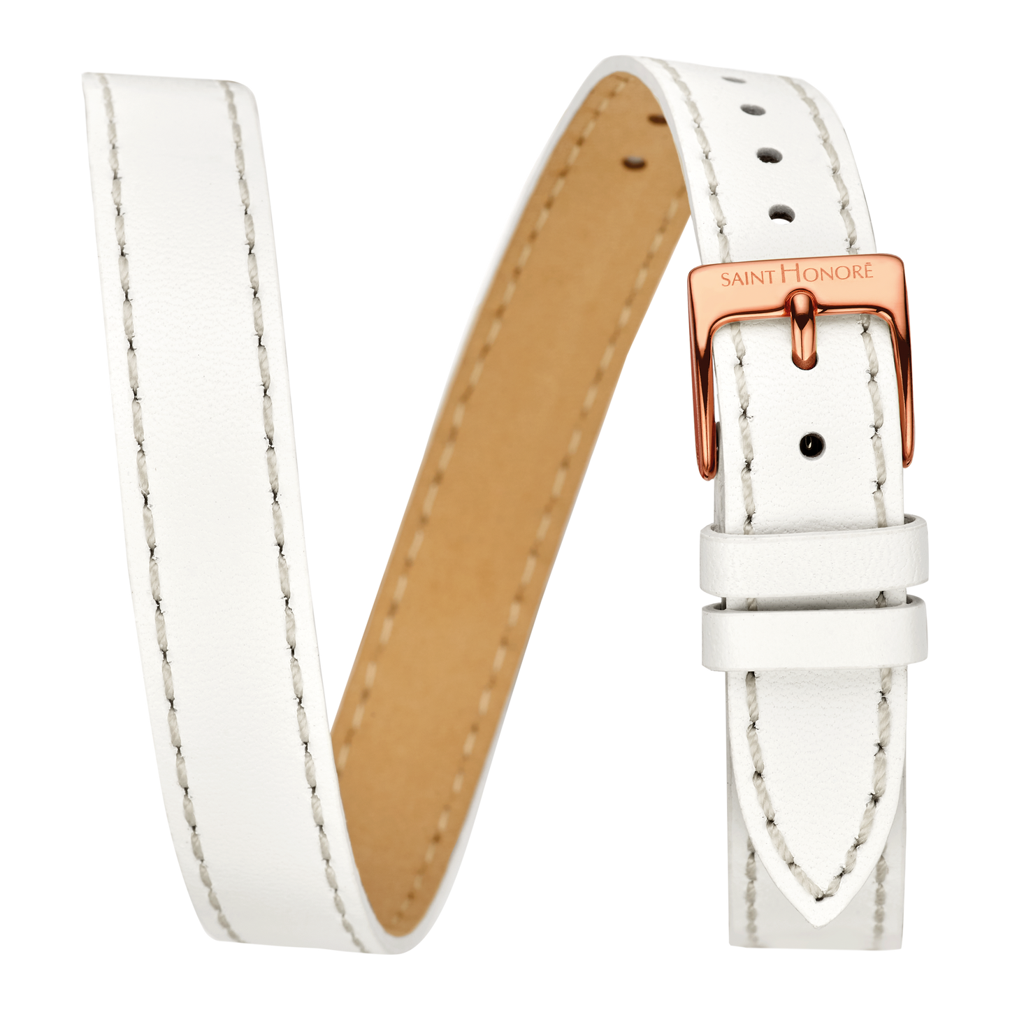 Bracelet double tour cuir véritable 12mm sellier blanc