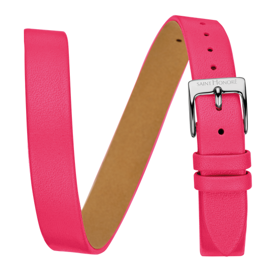Bracelet double tour cuir véritable 12mm fushia lisse