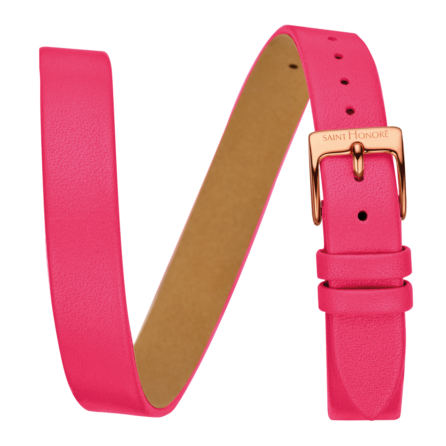 Double wrap genuine leather strap 12mm smooth fuchsia