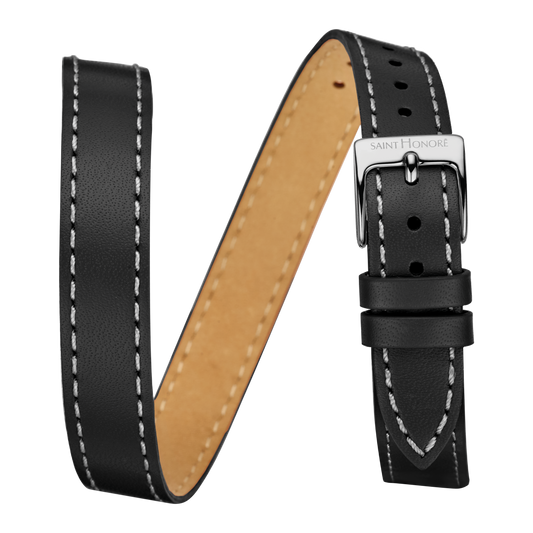 Bracelet double tour cuir véritable 12mm sellier noir