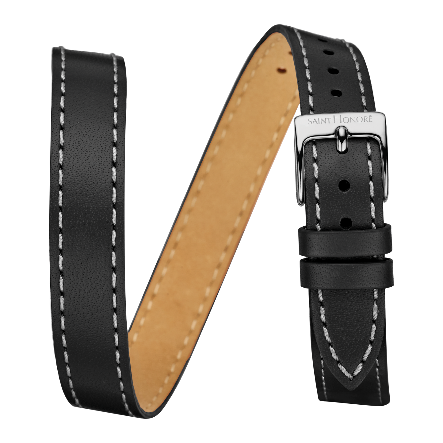 Bracelet double tour cuir véritable 12mm sellier noir