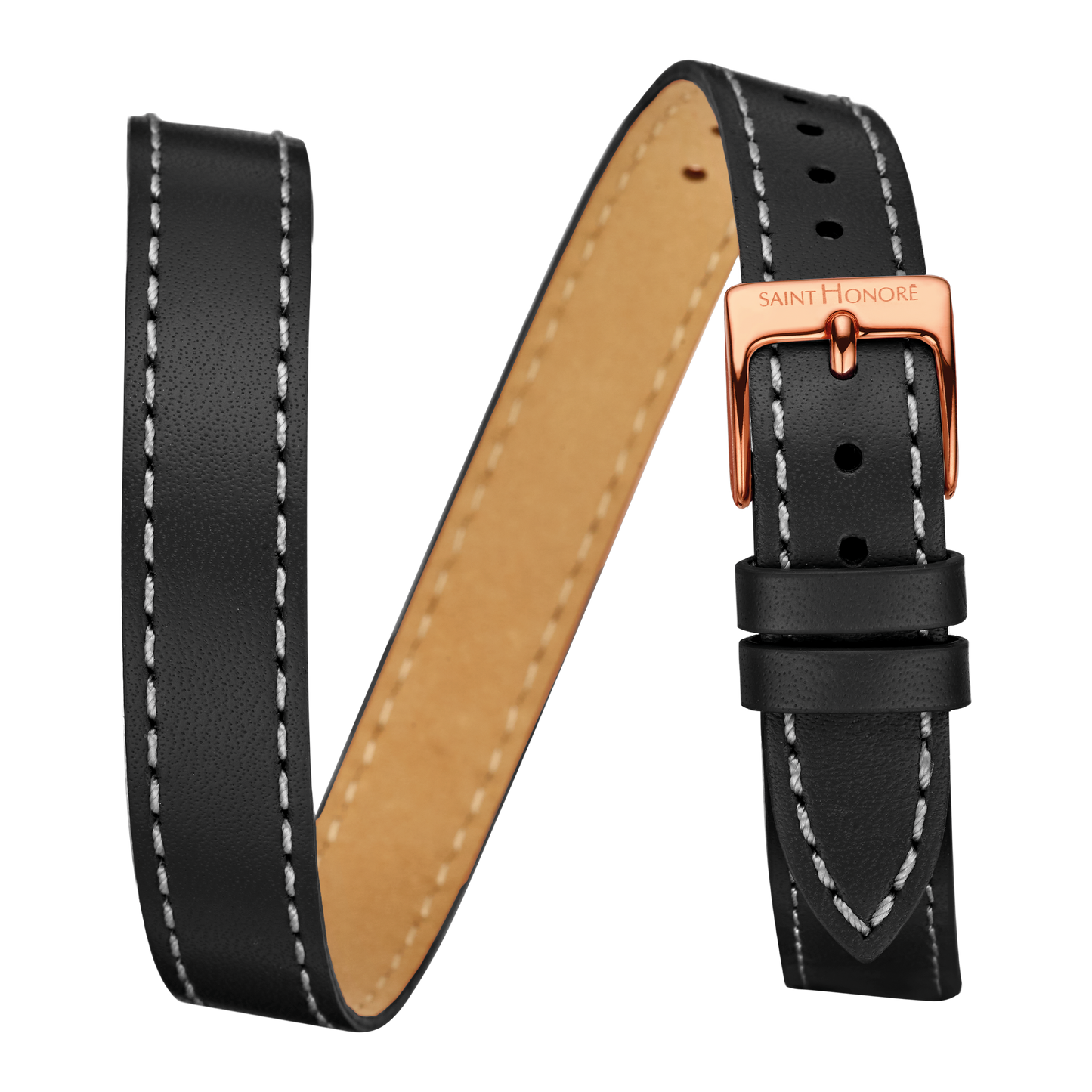 Double wrap genuine leather strap 12mm black saddler