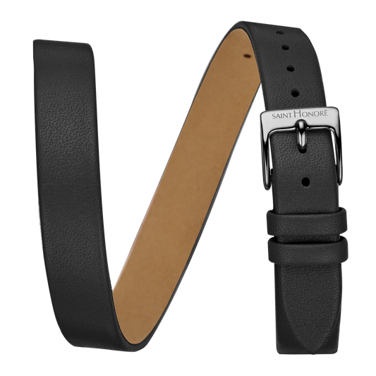 Bracelet double tour cuir véritable 12mm noir lisse