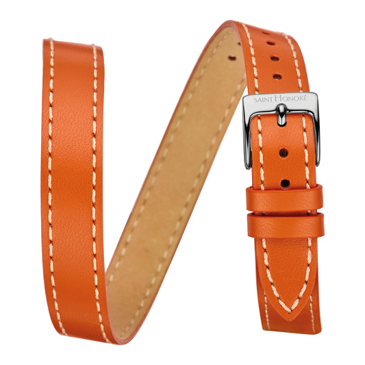 Bracelet double tour cuir véritable 12mm sellier orange