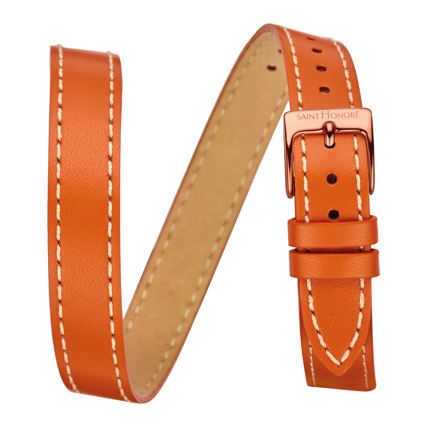 Double wrap genuine leather strap 12mm orange saddler