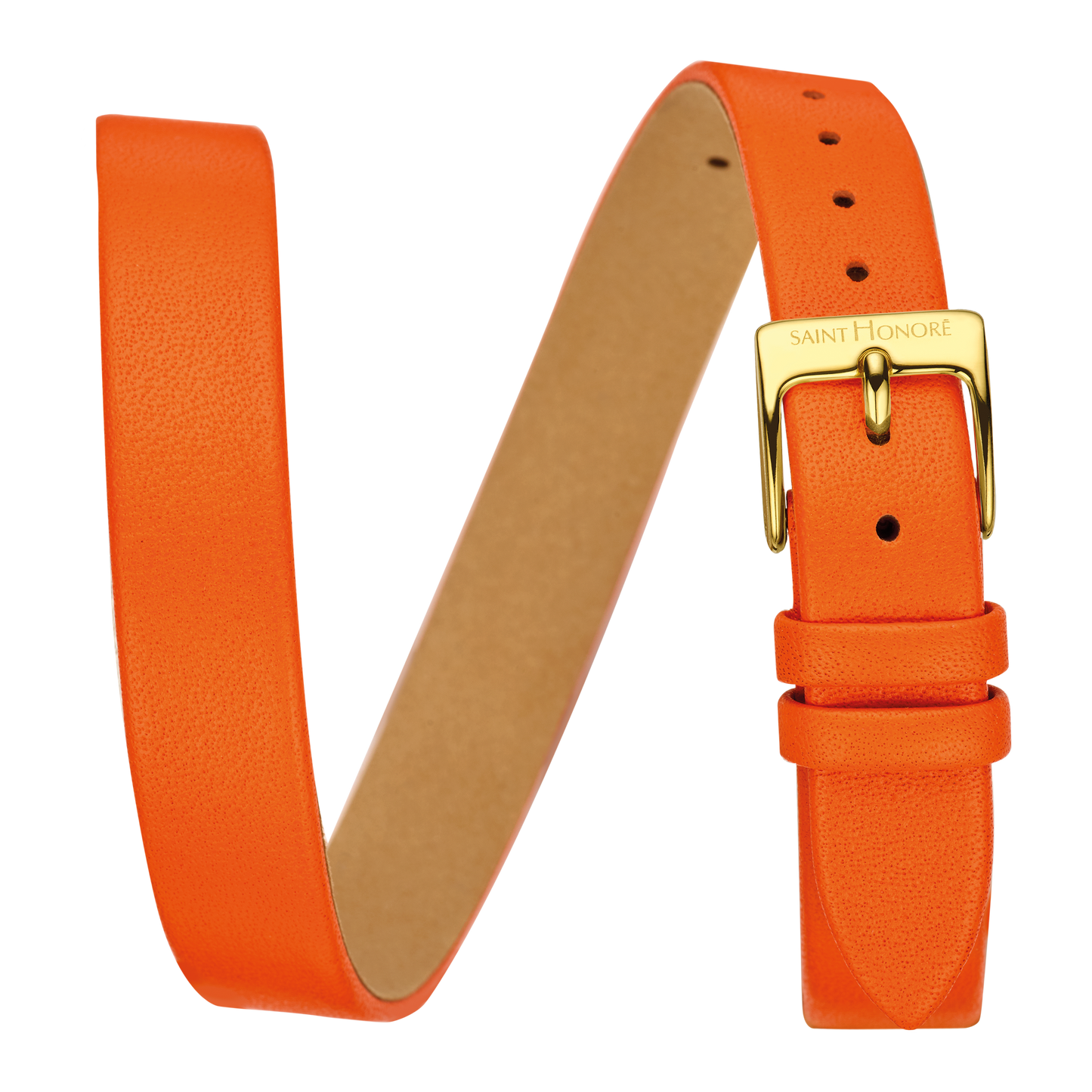 Bracelet double tour cuir véritable 12mm orange lisse