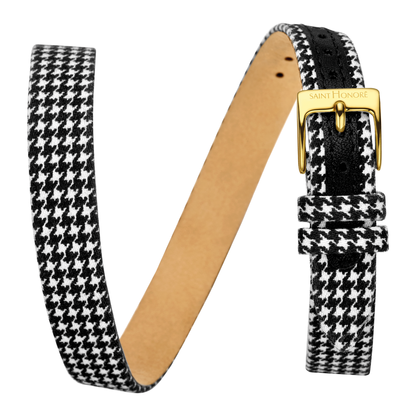 Bracelet double tour cuir véritable 12mm avec motif pied de poule
