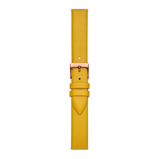 Bracelet cuir véritable 16mm jaune moutarde lisse