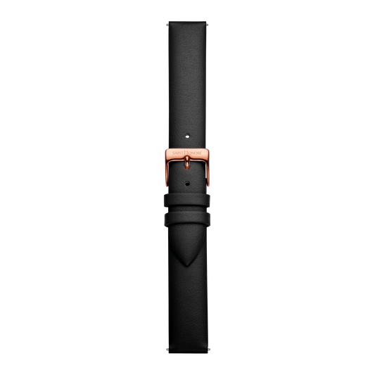 Bracelet cuir véritable 16mm noir lisse
