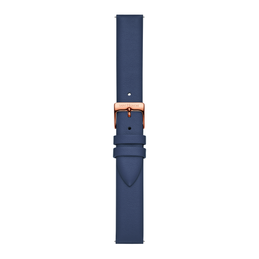 Bracelet cuir véritable 16mm bleu lisse
