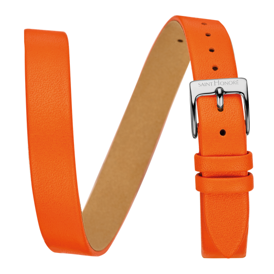 Bracelet double tour cuir véritable 12mm orange lisse